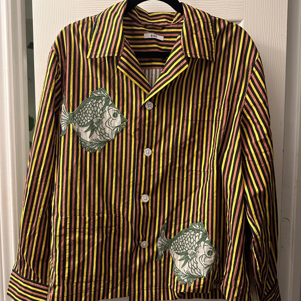 BODE striped fish button up shirt